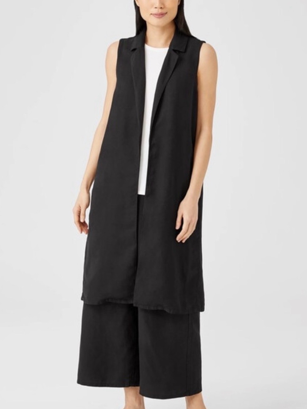 Eileen Fisher Linen Blend Long Vest Black PL